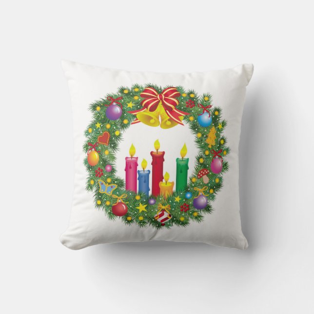 Throw Pillow/Christmas Wreath with Candles Cushion (Front)