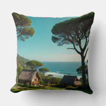 Throw Pillow Coastal Harmony: Homes, Trees & Endle