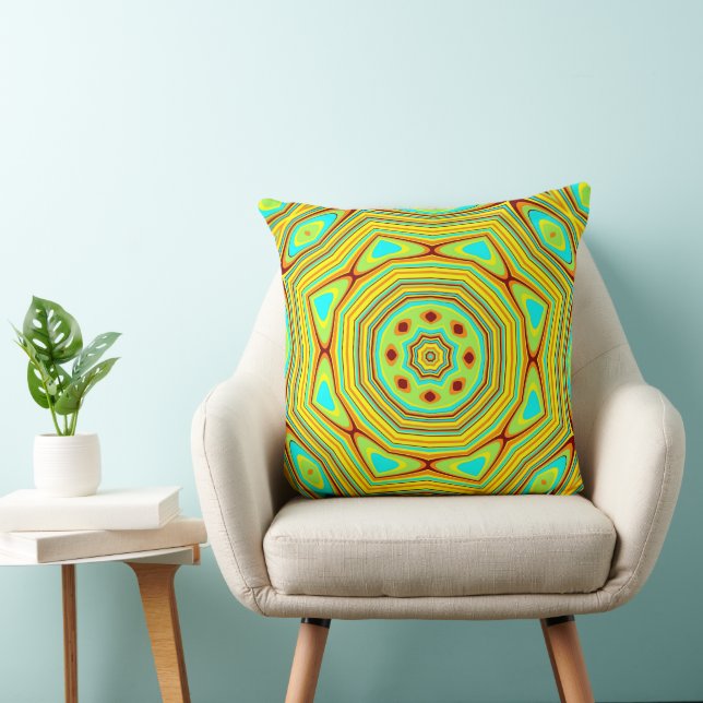 Throw Pillow Colourful Blue Orange Yellow Mandala  (Chair)
