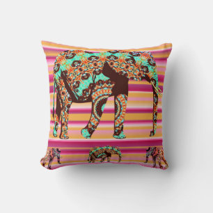 Throw Pillow Colourful Elephant African Stripe