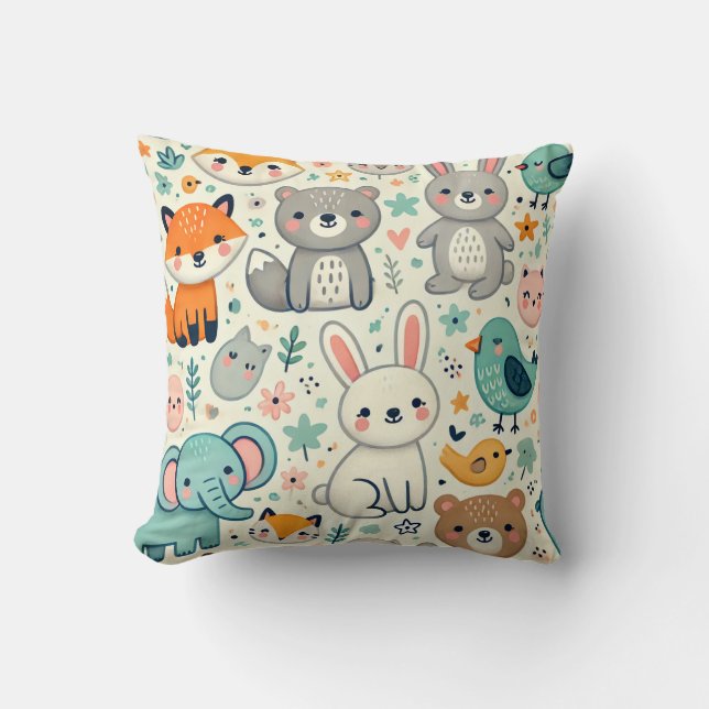Throw Pillow, Cute animals Cushion (Front)