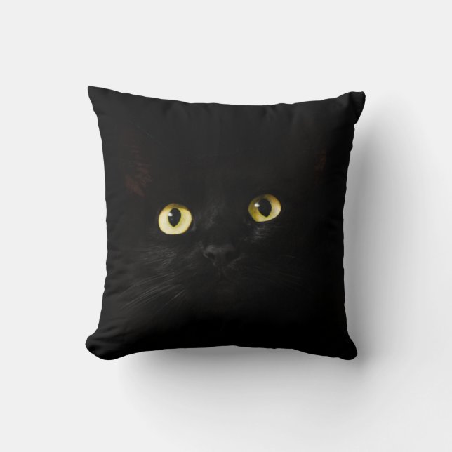 Throw Pillow | cute black cat Designs (Front)