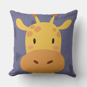 Throw Pillow Cute Giraffe Purple Hearts Kids