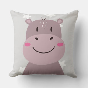 Throw Pillow Cute Hippo Pink Stars Grey Nursery