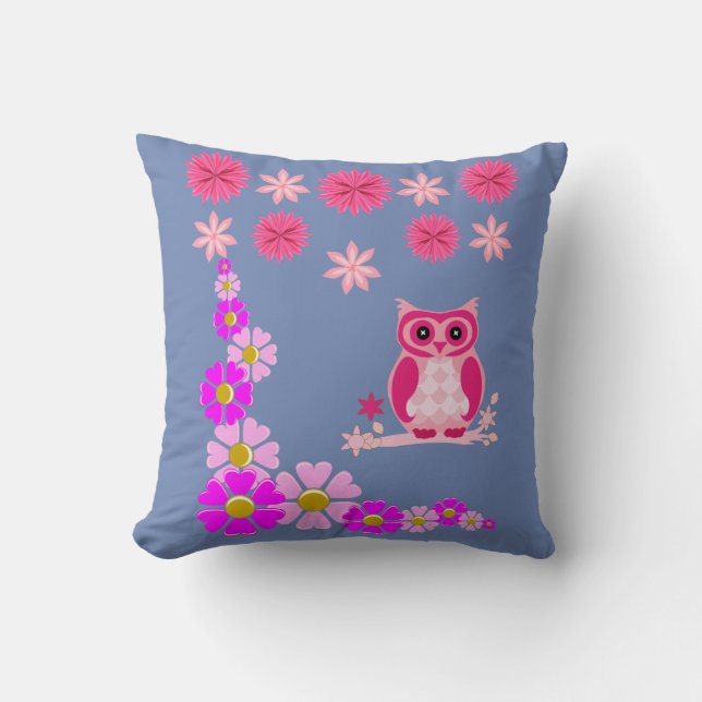 throw pillow decore floral owl (Front)