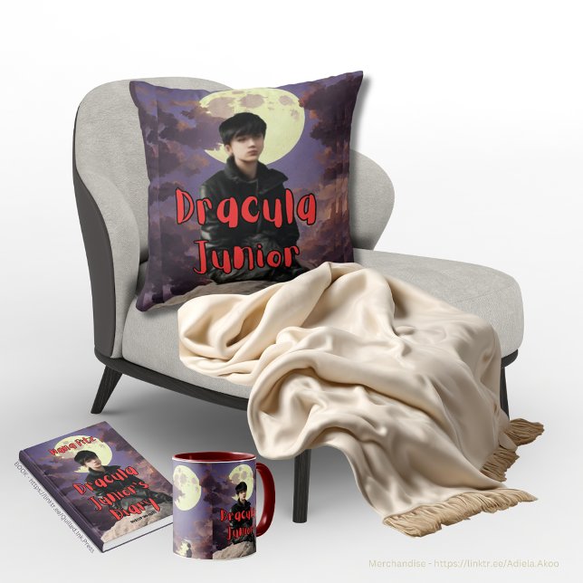 Throw Pillow - Dracula Junior (Dracula Junior Book, Mug & Throw Pillow by Quilled Ink Press & Adiela Akoo. Browse my store 4 more)