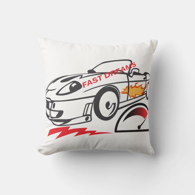 Throw Pillow Fast Dreams –Racing Car Pillow Design (Front)