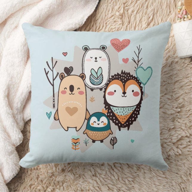 Throw Pillow features a cute illustration. (Blanket)