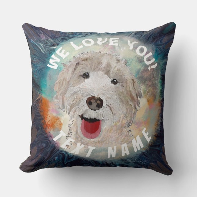 Throw Pillow for Kids Cute Labradoodle Dog &Text (Front)