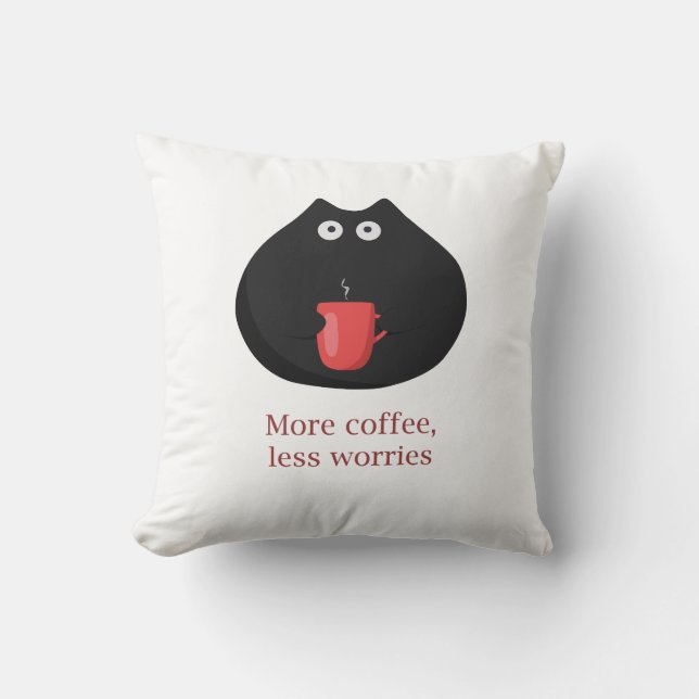 Throw Pillow Funny Cat and Coffee (Front)