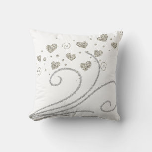 Throw Pillow Gold Hearts Silver 