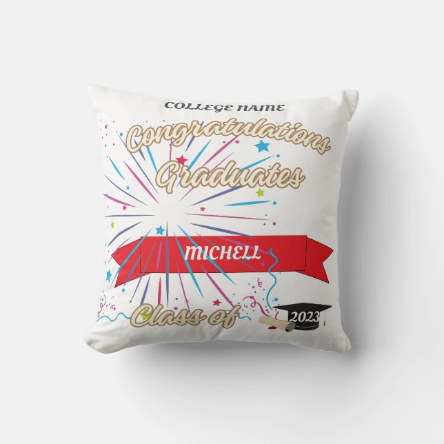 Throw Pillow graduates college, full name  (Front)