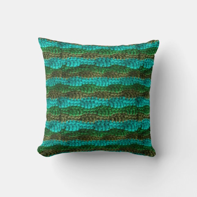 Throw Pillow - Green Ripples in Crochet (Front)