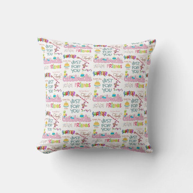 Throw Pillow, Happy Birthday Friends Family Cushion (Front)