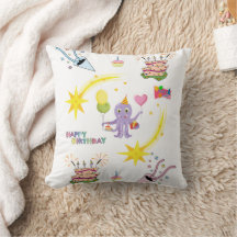 Throw Pillow, Happy Birthday Octopus Cupcake