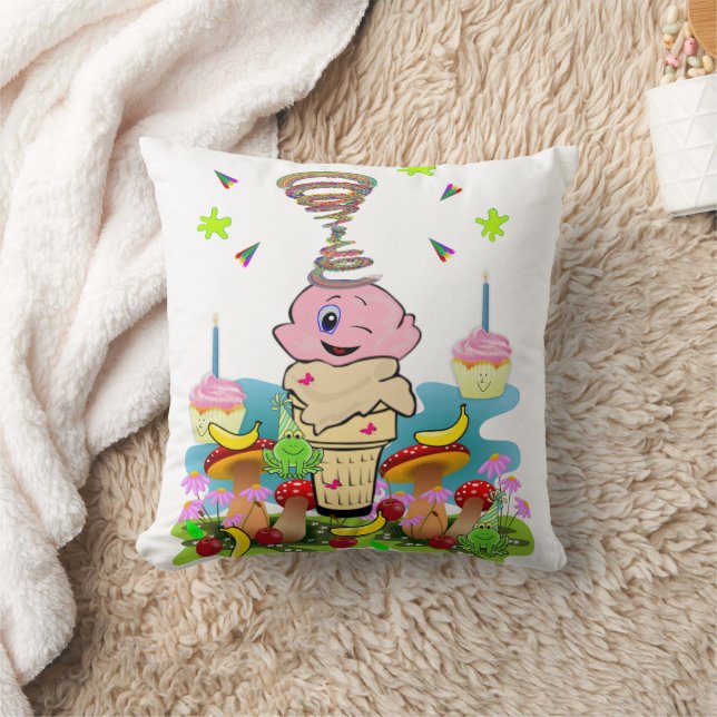 Throw Pillow, Happy Birthday Pink Cupcake Cushion (Blanket)