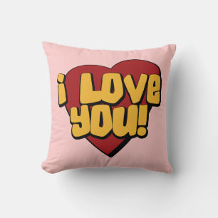 Throw Pillow, I Love You Heart, Yellow Red Pink Cushion