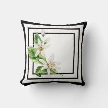 Throw Pillow in black and white with lemon blossom