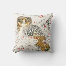 THROW PILLOW JAPANESE OWL PRINT PERSONAL INITIAL