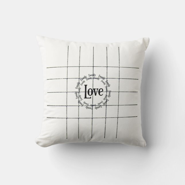 Throw Pillow Love Family Black Lines  (Front)