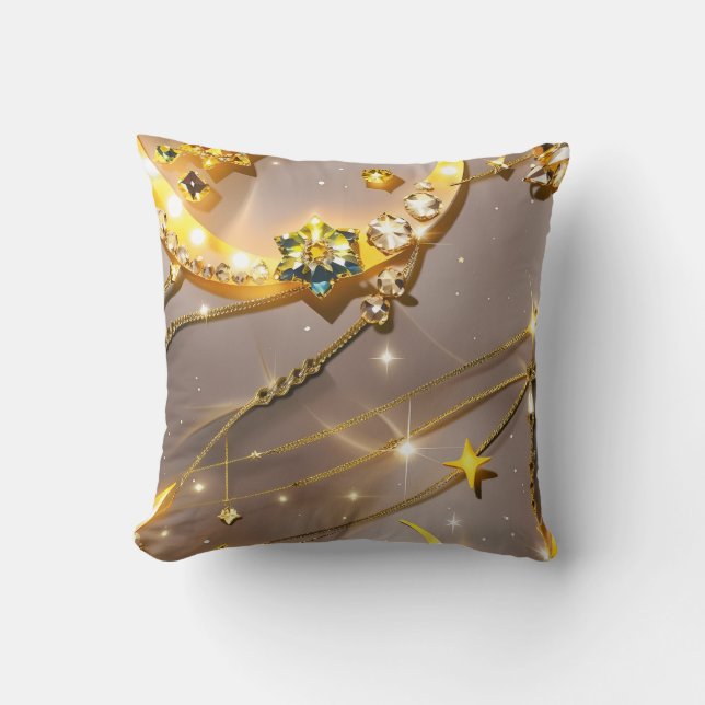 Throw Pillow – Luxury Topaz Yellow Celestial Moon (Front)
