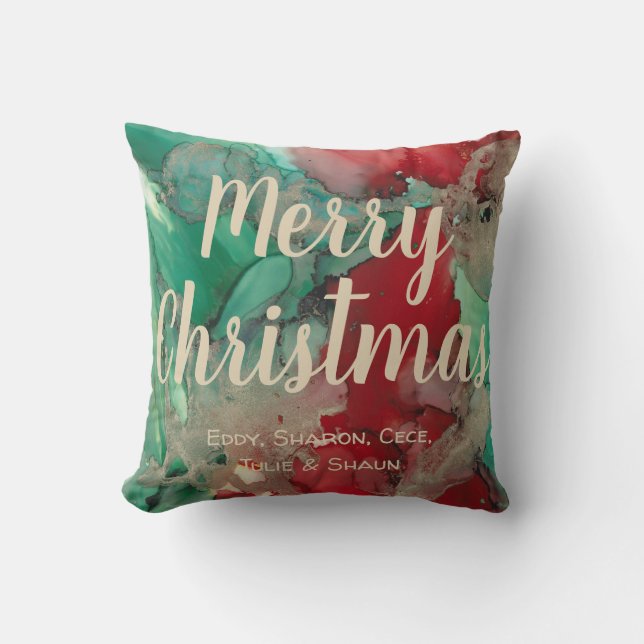 Throw Pillow Merry Christmas Colourful Reds/Greens (Front)