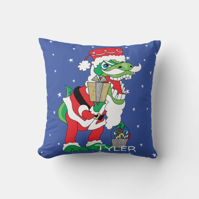 Throw Pillow Merry Christmas TySANTAsaurus Rex (Front)