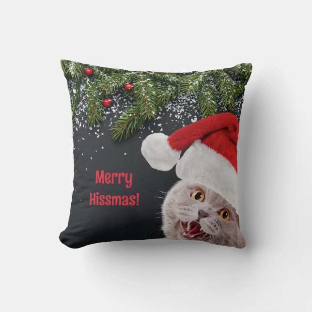 Throw Pillow, Merry Hissmas  Cushion (Front)