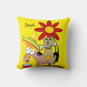 Throw Pillow Mexican Donkey Dog Sombrero