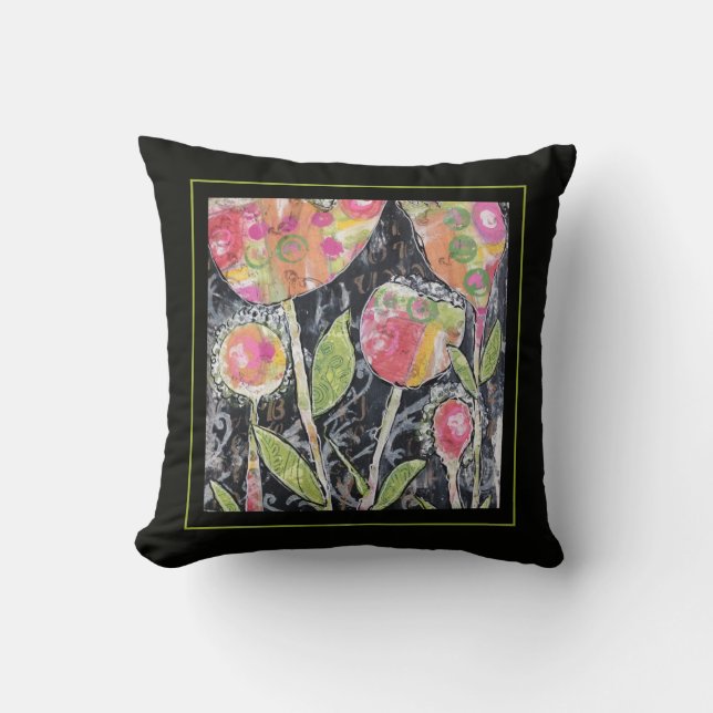 Throw Pillow - Mixed Media Flowers (Front)