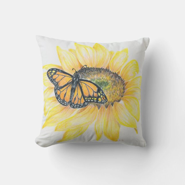Throw Pillow- Monarch & Sunflower Cushion (Front)