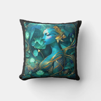Throw Pillow mystical blue goodess fantasy art