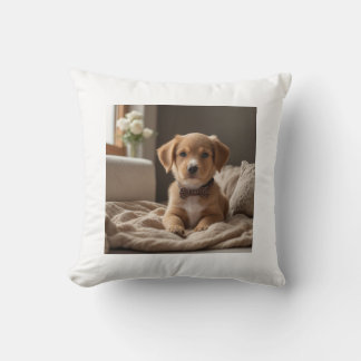 Throw Pillow of Cute Puppy and Paw Print