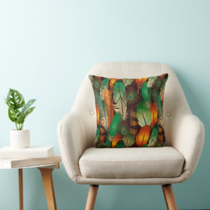 Throw Pillow Peacock Feathers