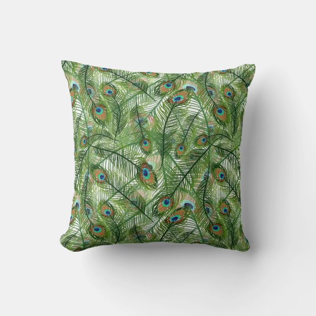 Throw Pillow-Peacock Feathers Cushion (Front)