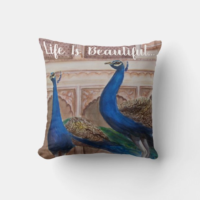 Throw Pillow- Peacocks Of The Mahal  Cushion (Front)