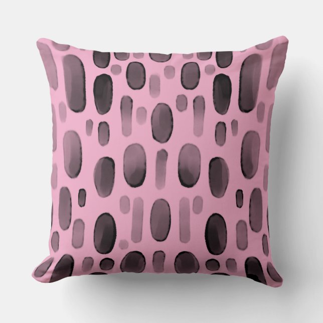 Throw Pillow Pink Black Abstract Pebble Pattern (Front)