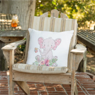 Throw Pillow Pink Floral Elephant