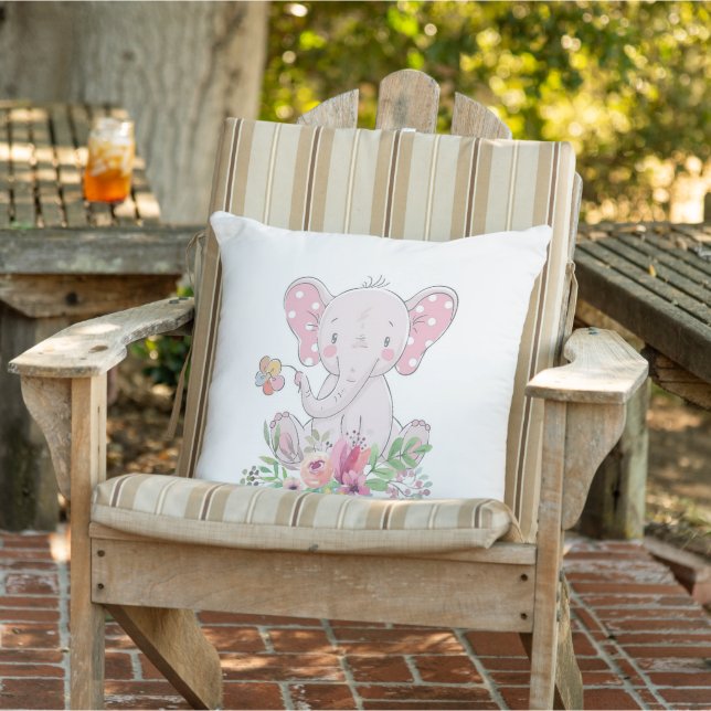 Throw Pillow Pink Floral Elephant  (Chair)
