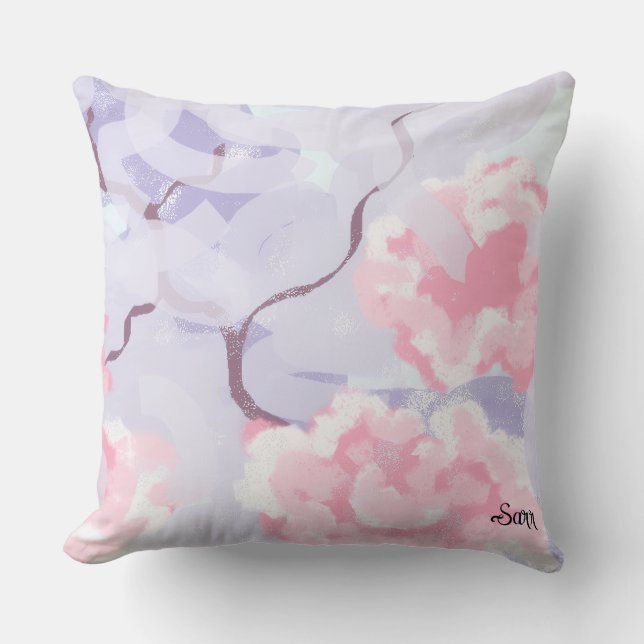 Throw Pillow : Pink Roses Winters Frost . (Front)