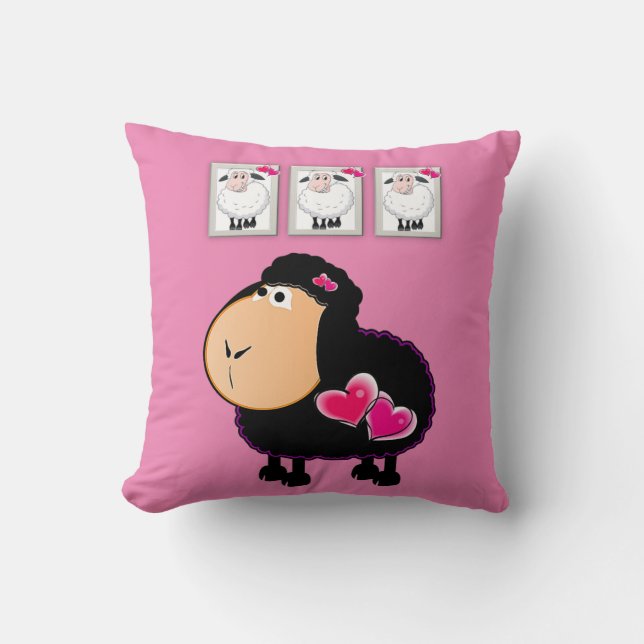 Throw Pillow Pink Sheep Pink Hearts (Front)