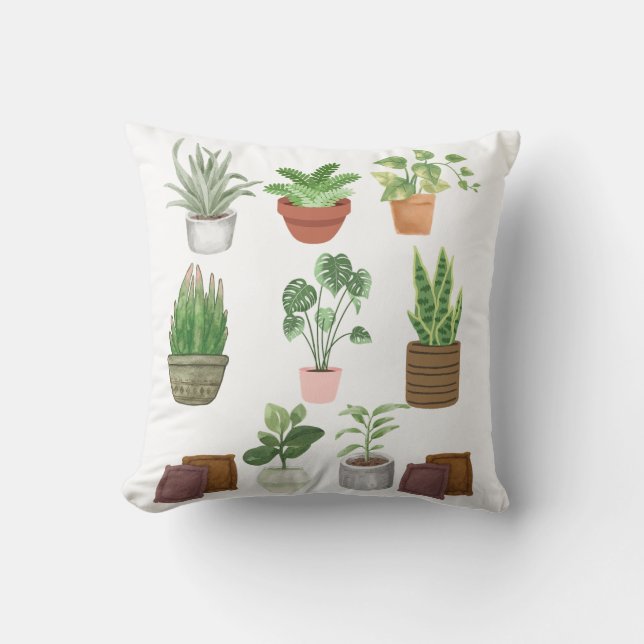Throw pillow plant crazy lover, Watercolor Plant (Front)