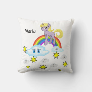 Throw Pillow Pony Rainbow Clouds Stars