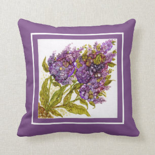 Throw Pillow Purple Lilacs Handpainted Art