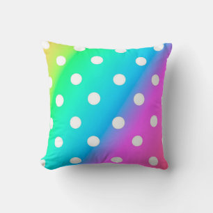 Throw Pillow/Rainbow Colours with White Polka Dots Cushion