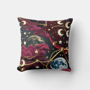 Throw Pillow – Red Celestial Moon Design