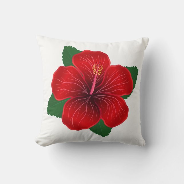 Throw Pillow-Red Hibiscus Cushion (Front)