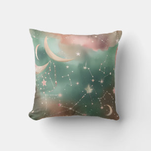 Throw Pillow - Sage Green Blush Celestial Moon