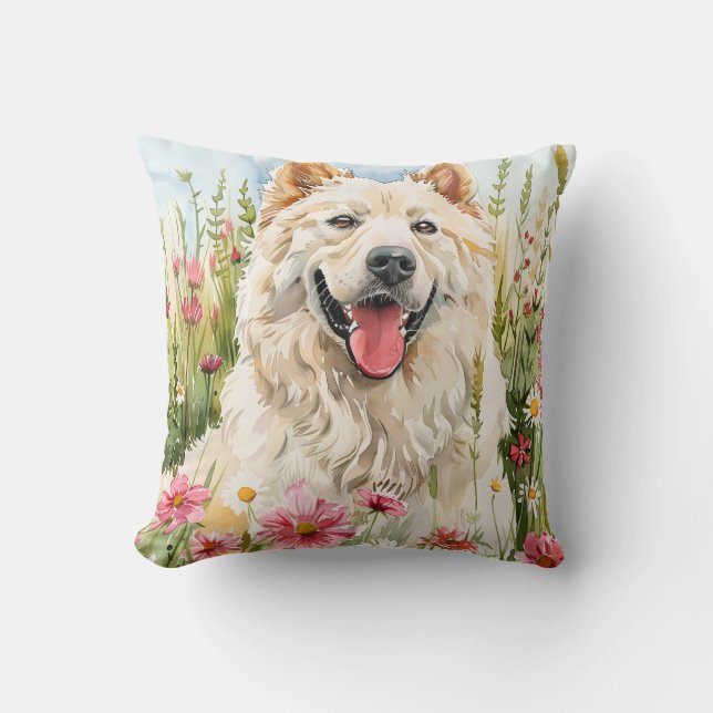 Throw Pillow – Samoyed Watercolor Decorative Pillo (Front)