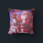 Throw Pillow Santa Claus<br><div class="desc">A digital sketch design with a Santa Claus and little deer on multicolore Christmas mood.</div>